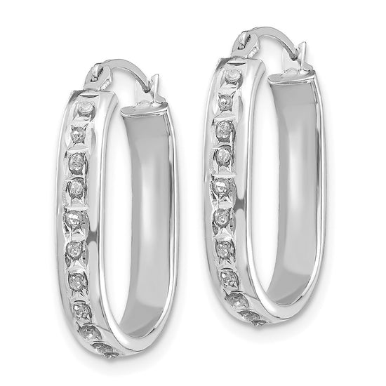14k White Gold Diamond Fascination Diamond Dust/Accent 3x21mm Oval Hoop Earrings