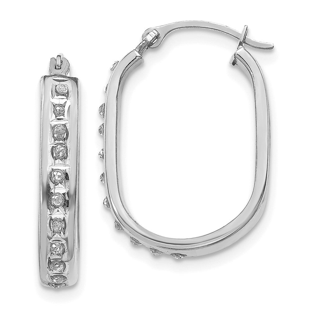 14k White Gold Diamond Fascination Diamond Dust/Accent 3x21mm Oval Hoop Earrings