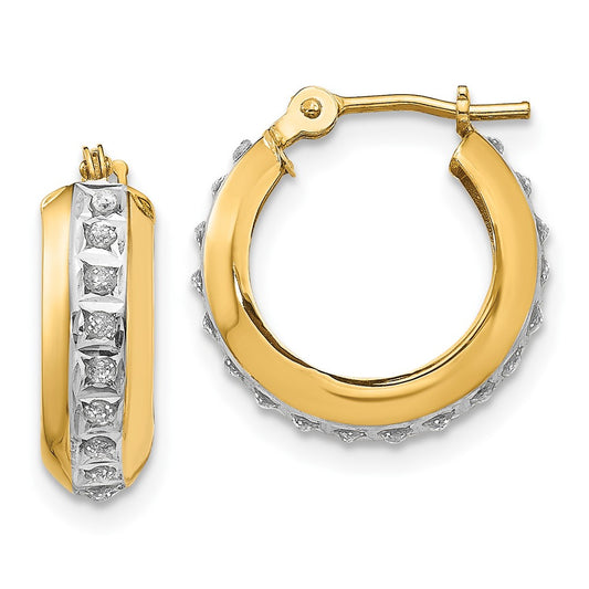 Gold Diamond Fascination Round Huggie Hoop Earrings