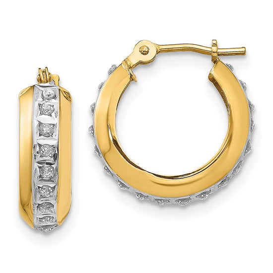 14k Diamond Fascination Daimond Dust/Accent 5x16mm Round Hoop Earrings