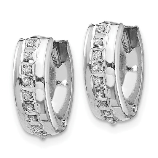 14k White Gold Diamond Fascination Diamond Dust/Accent 5x14mm Round Hinged Hoop Earrings