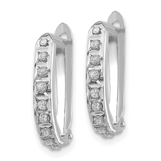 14k White Gold Diamond Fascination Diamond Dust/Accent 2x16mm Oval Hinged Hoop Earrings