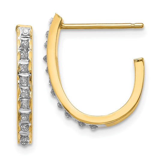Gold Diamond Fascination Post J Hoop Earrings