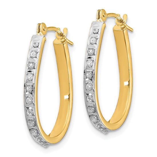 14k and White Rhodium Diamond Fascination Diamond Dust/Accent 2x18mm Oval Hoop Earrings