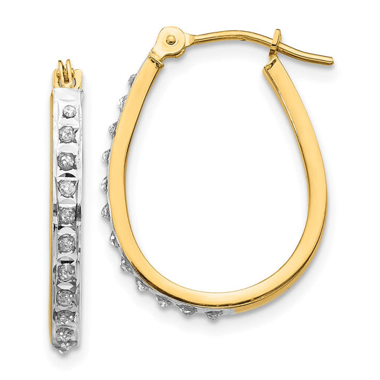 14k and White Rhodium Diamond Fascination Diamond Dust/Accent 2x18mm Oval Hoop Earrings