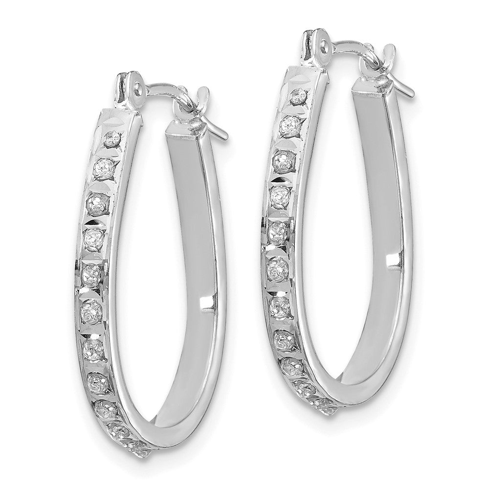 14k White Gold Diamond Fascination Daimond Dust/Accent 2x18mm Oval Hoop Earrings