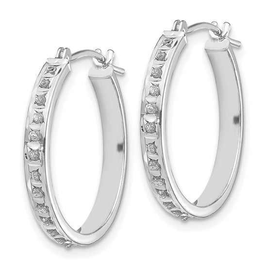 14k White Gold Diamond Fascination Diamond Dust/Accent 3x21mm Round Hoop Earrings