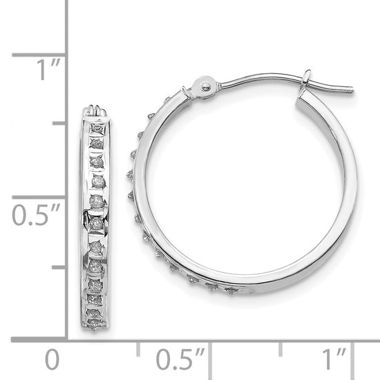 14k White Gold Diamond Fascination Diamond Dust/Accent 3x21mm Round Hoop Earrings