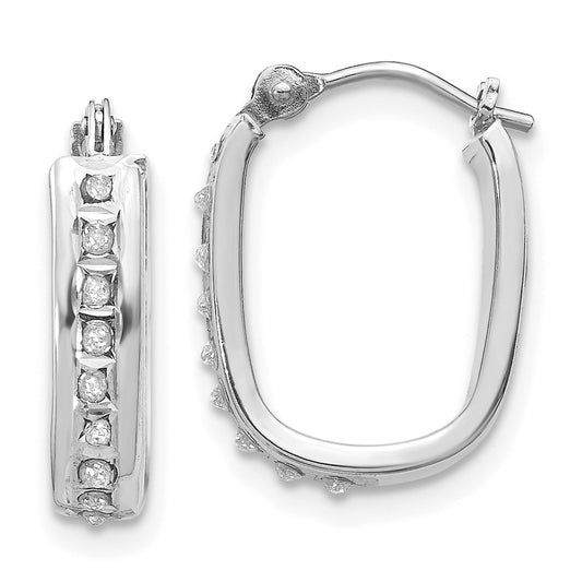 14k White Gold Diamond Fascination Diamond Dust/Accent 4x16mm Oval Hoop Earrings