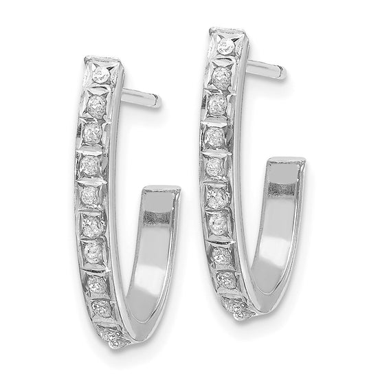 14k White Gold Diamond Fascination Diamond Dust/Accent J-Hoop Post Earrings