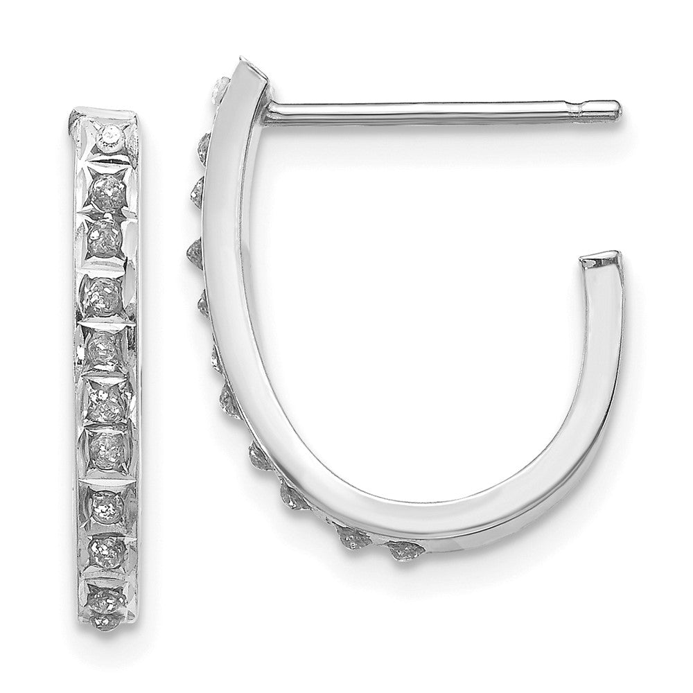 14k White Gold Diamond Fascination Diamond Dust/Accent J-Hoop Post Earrings
