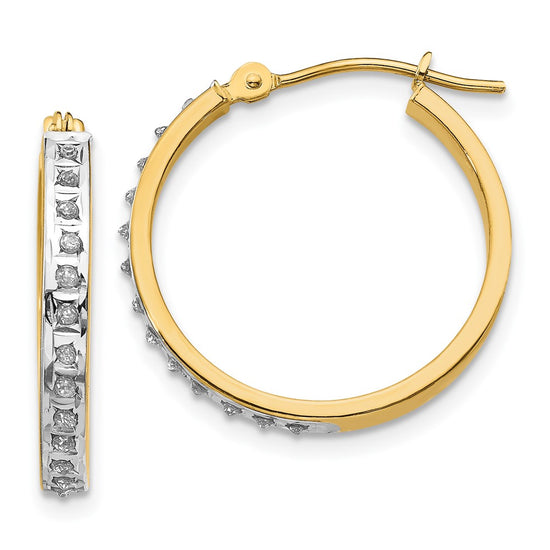 14k Diamond Fascination Diamond Dust/Accent 3x21mm Round Hinged Hoop Earrings