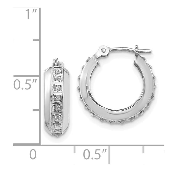 14k White Gold Diamond Fascination Dia. Dust/Accent 5x16mm Round Hoop Earrings