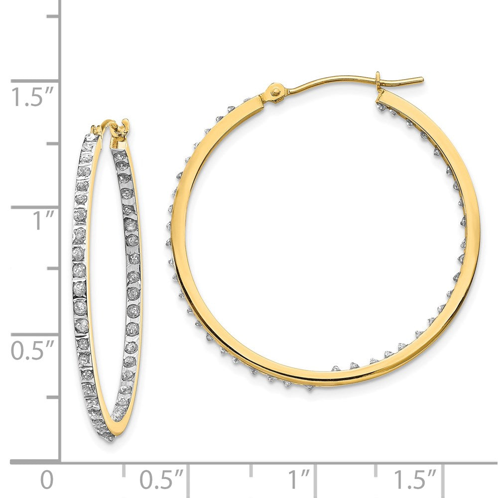 14k Diamond Fascination Diamond Dust/Accent 2x35mm Round In/Out Hoop Earrings