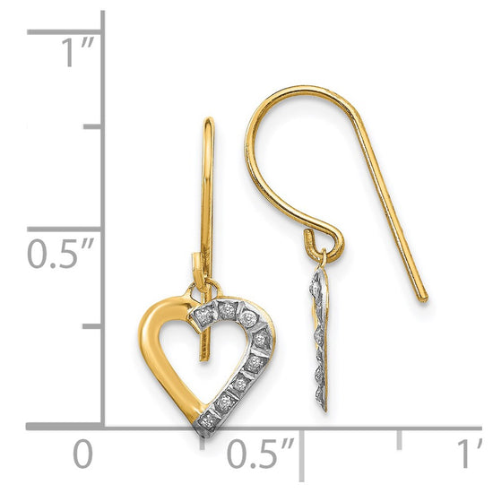 14k Diamond Fascination Diamond Dust/Accent Heart Dangle French Wire Earrings