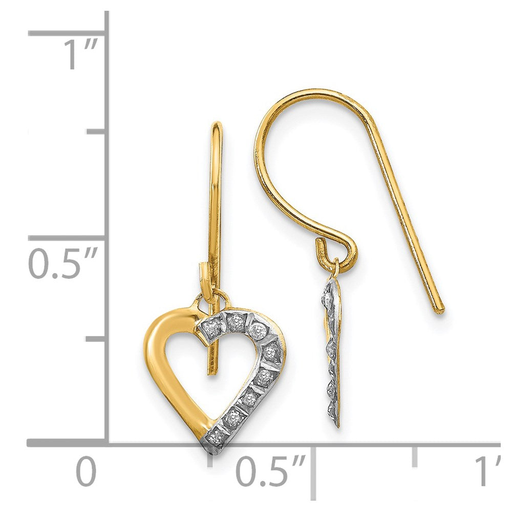 14k Diamond Fascination Diamond Dust/Accent Heart Dangle French Wire Earrings