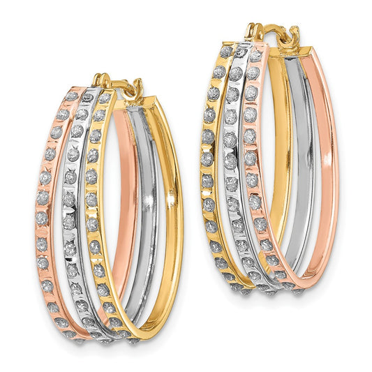 14k Tri-color Diamond Fascination Diamond Dust/Accent Oval 3-Hoop Earrings