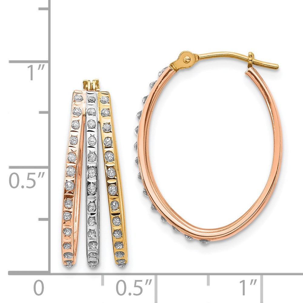 14k Tri-color Diamond Fascination Diamond Dust/Accent Oval 3-Hoop Earrings
