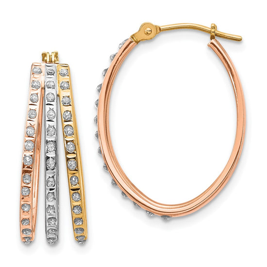 14k Tri-color Diamond Fascination Diamond Dust/Accent Oval 3-Hoop Earrings