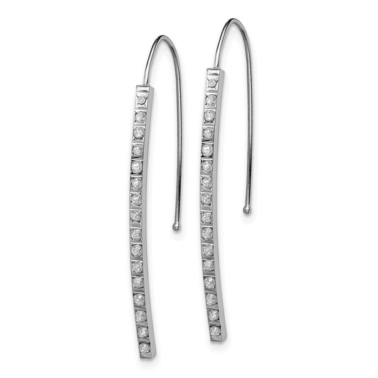 14k White Gold Diamond Fascination Diamond Dust/Accent Curved Bar French Wire Earrings