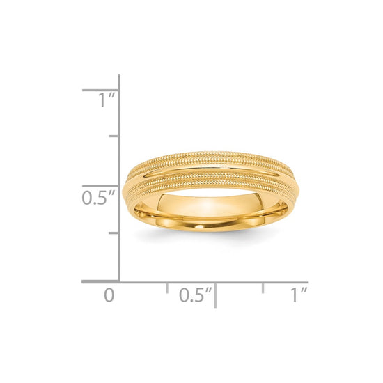 14k Yellow Gold 5mm Double Milgrain Comfort Fit Wedding Band Size 7