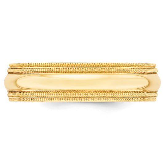 14k Yellow Gold 6mm Double Milgrain Comfort Fit Wedding Band Size 12