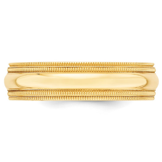 14k Yellow Gold 6mm Double Milgrain Comfort Fit Wedding Band Size 13