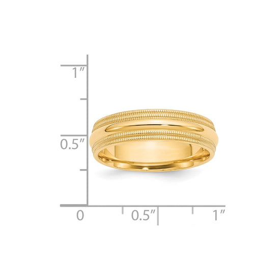 14k Yellow Gold 6mm Double Milgrain Comfort Fit Wedding Band Size 10.5