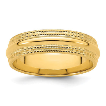 14k Yellow Gold 6mm Double Milgrain Comfort Fit Wedding Band Size 10.5