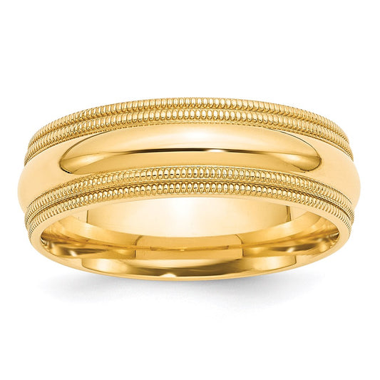 14k Yellow Gold 7mm Double Milgrain Comfort Fit Wedding Band Size 6
