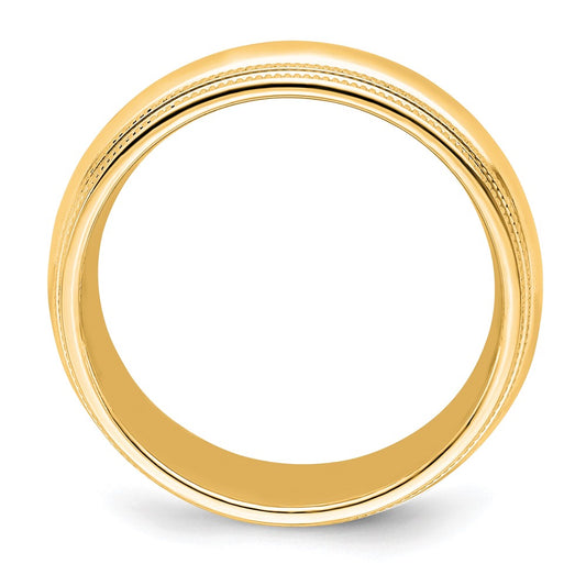 14k Yellow Gold 8mm Double Milgrain Comfort Fit Wedding Band Size 10