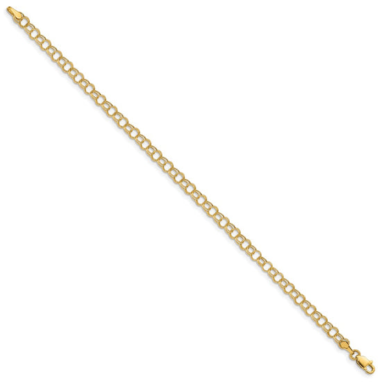 14k 4mm Hollow Double Link 7 inch Charm Bracelet