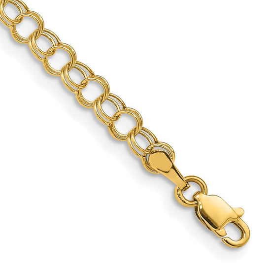 14k 4mm Hollow Double Link 8 inch Charm Bracelet
