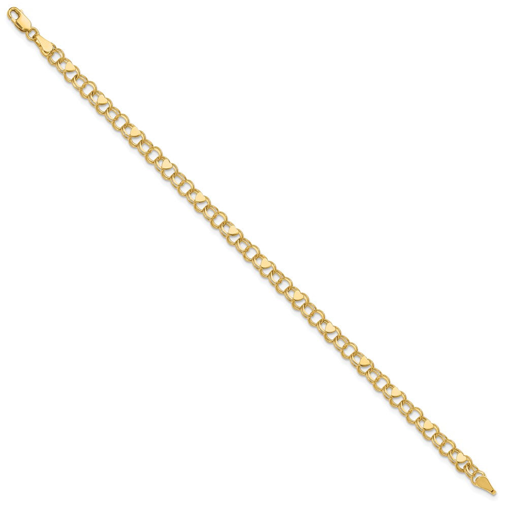 14k 4mm Solid Double Link with Hearts 7 inch Charm Bracelet
