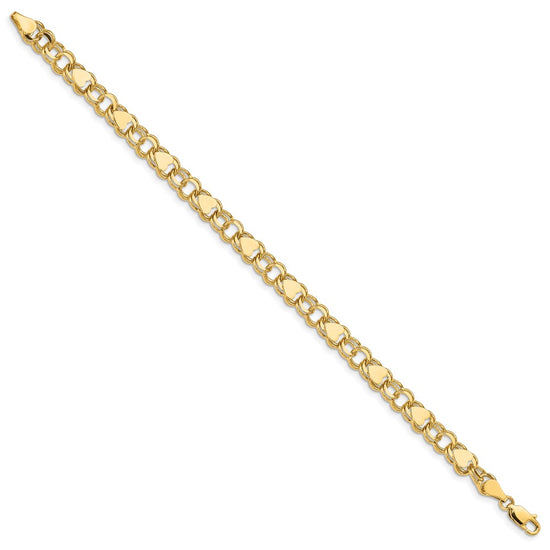 14k 7mm Solid Double Link with Hearts 8 inch Charm Bracelet