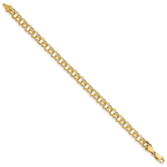 14k 6mm Solid Double Link 8 inch Charm Bracelet
