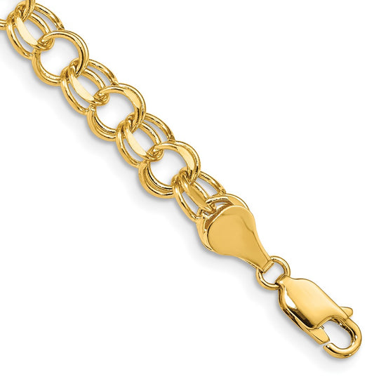 14k 6.5mm Solid Double Link 8 inch Charm Bracelet