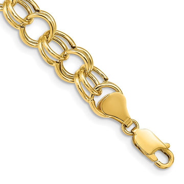 14k 8.5mm Hollow Double Link 7 inch Charm Bracelet