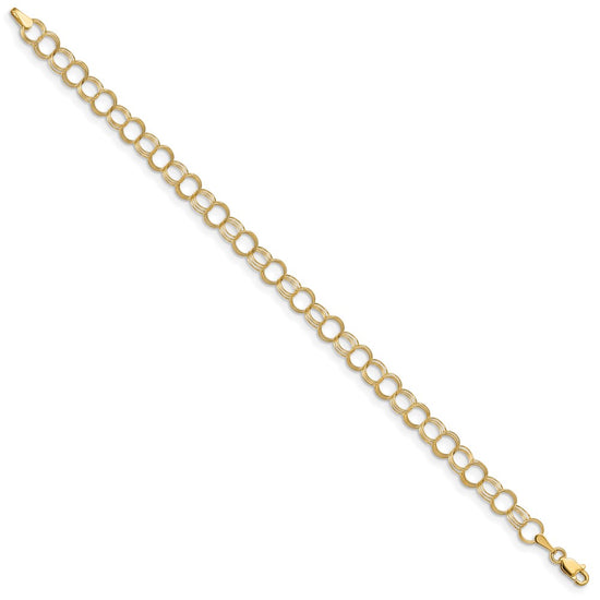 14k 6mm Solid Triple Link 7 inch Charm Bracelet