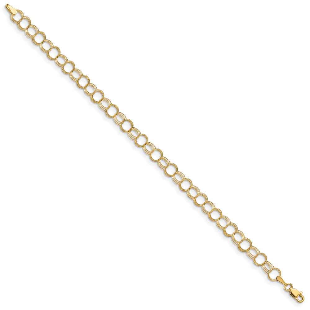14k 6mm Solid Triple Link 7 inch Charm Bracelet