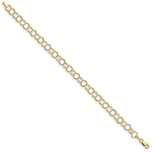 14k 6mm Solid Triple Link 7 inch Charm Bracelet