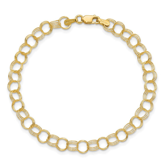 14k 6mm Solid Triple Link 8 inch Charm Bracelet