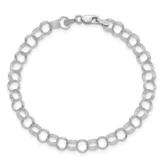 14k White Gold 6mm Solid Triple Link 7 inch Charm Bracelet