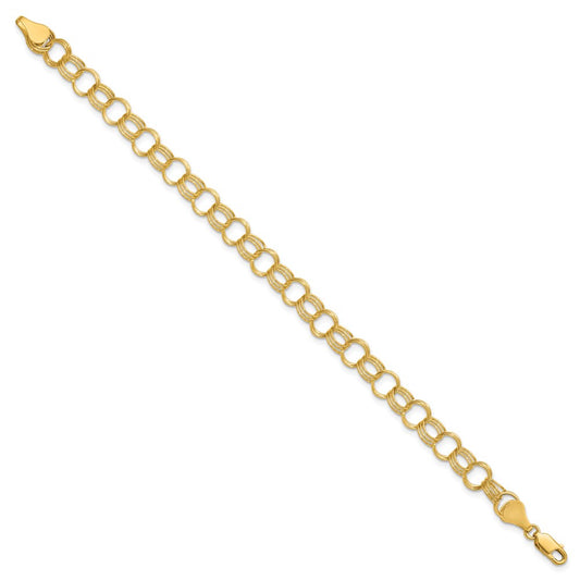 14k 7mm Solid Triple Link 8 inch Charm Bracelet