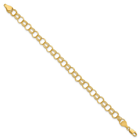 14k 7mm Solid Triple Link 7 inch Charm Bracelet