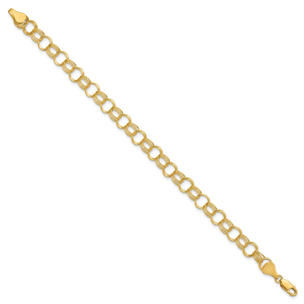 14k 7mm Solid Triple Link 7 inch Charm Bracelet