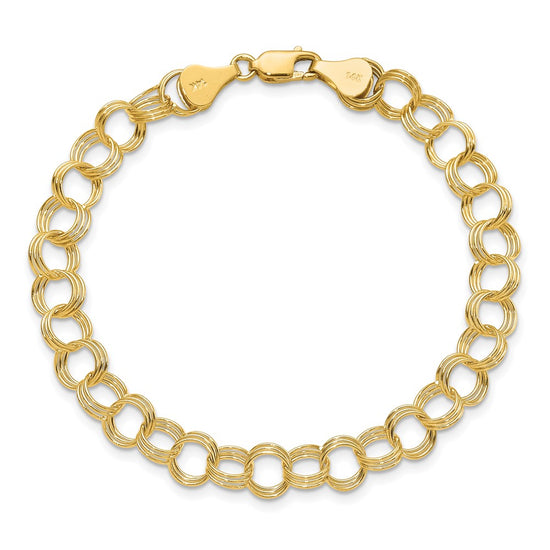 14k 7mm Solid Triple Link 7 inch Charm Bracelet