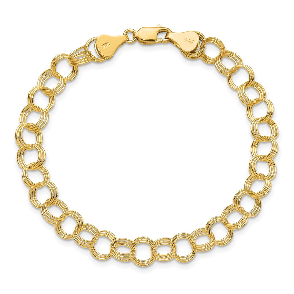 14k 7mm Solid Triple Link 7 inch Charm Bracelet