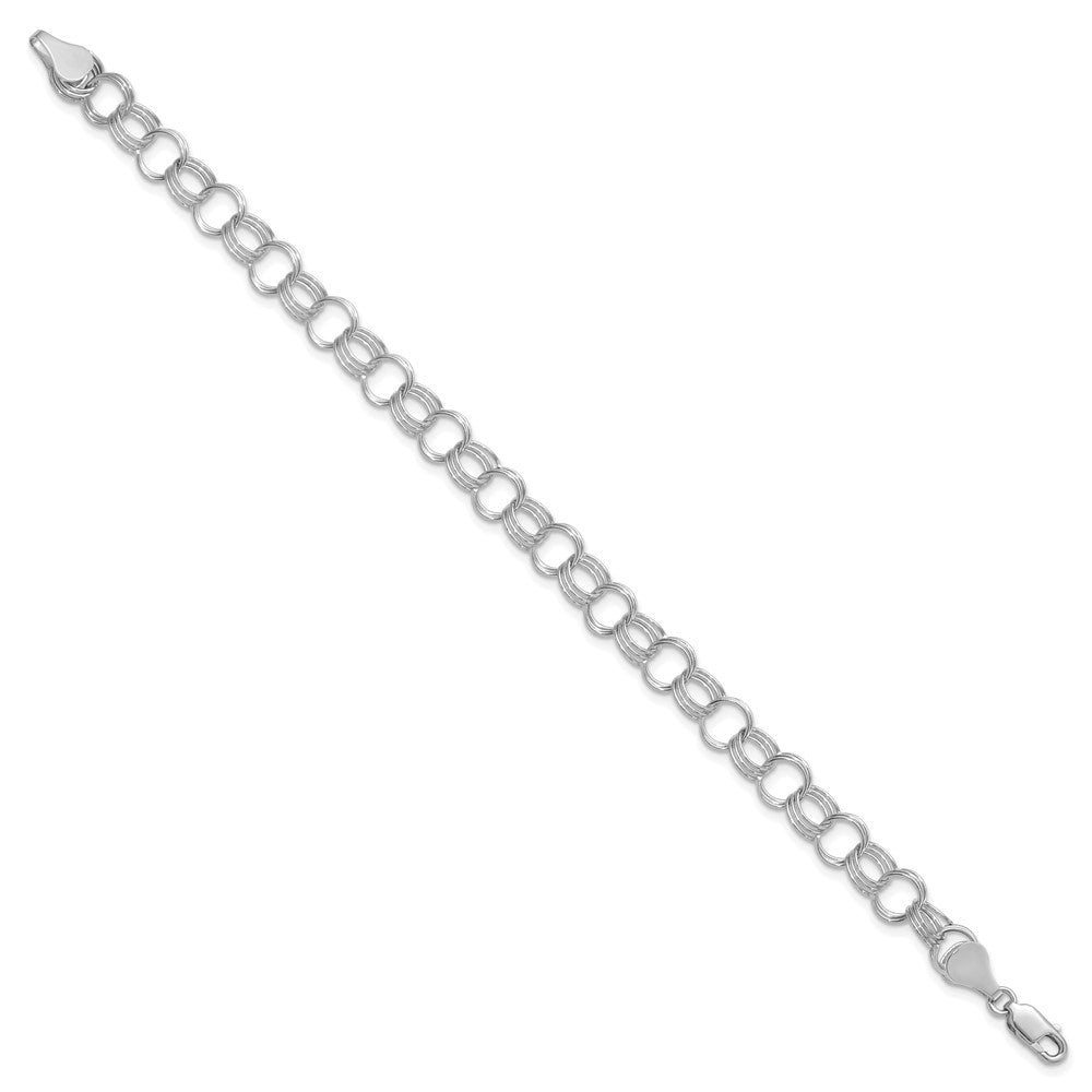 14k White Gold 7mm Solid Triple Link 7 inch Charm Bracelet