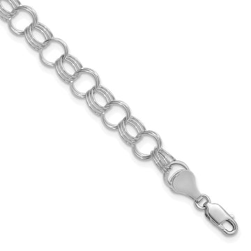14k White Gold 7mm Solid Triple Link 8 inch Charm Bracelet